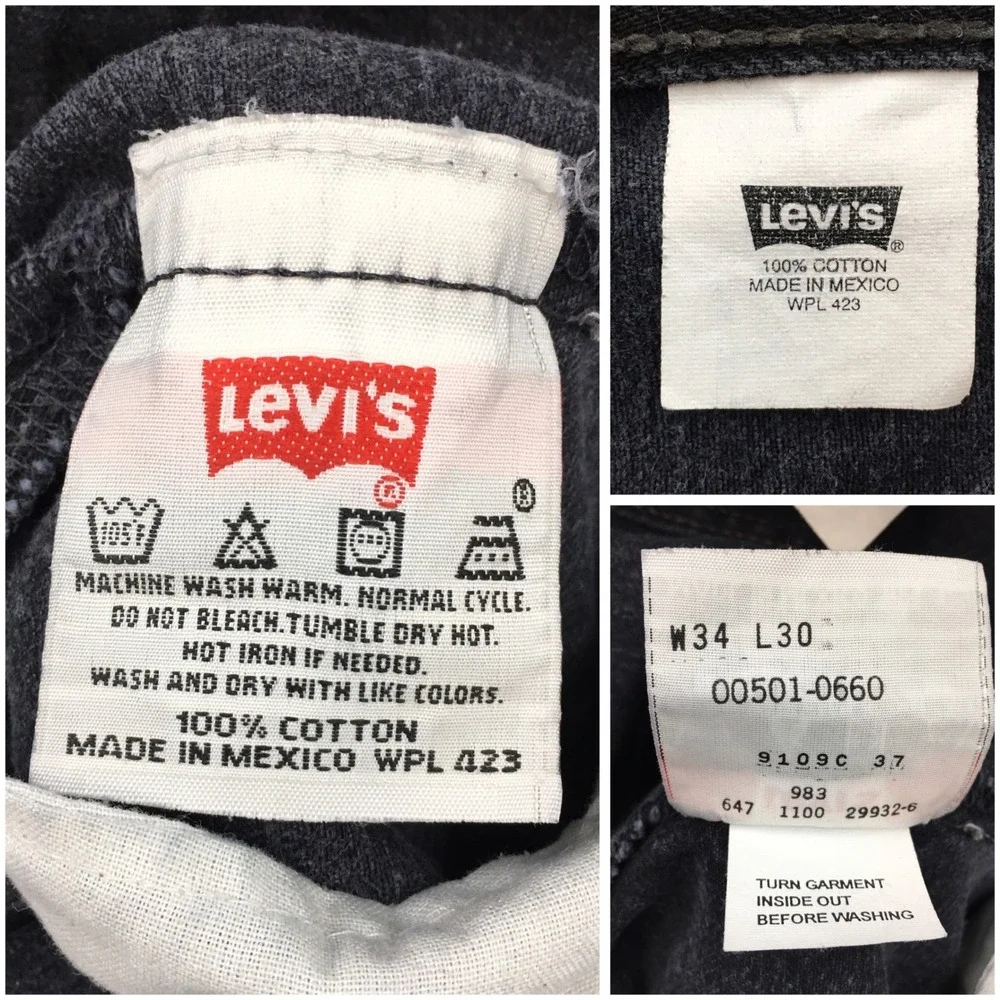 VINTAGE Y2K Levis 501 Mens Black Straight Leg Button Fly Denim Jeans 32x29